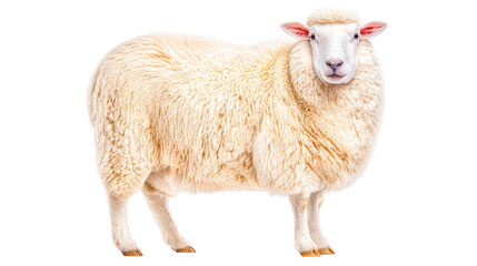 Fototapeta premium White Sheep on a Clean Background Displaying Soft Wool Texture, Looking Calm and Curiously at the Viewer, Perfect for Farm and Animal Themes