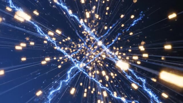 Abstract Digital Energy Flow with Lightning and Lights