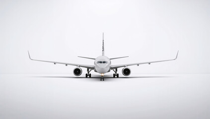 Front View of a Commercial Airplane on White Background Highlighting Symmetry, Engineering...