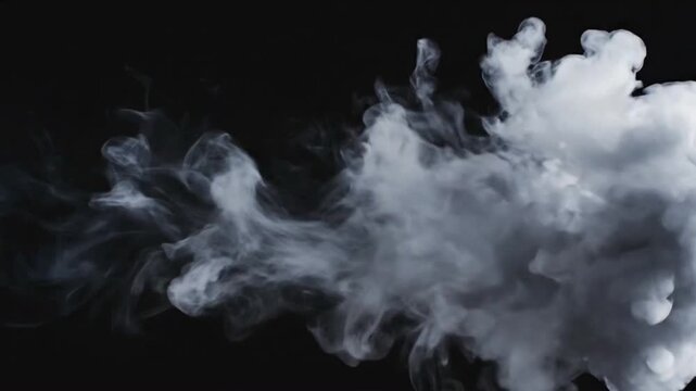 Smoke rises in dark background creating a cloud-like formation during a creative demonstration