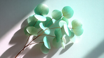 Minimal spring background with soft green leaves