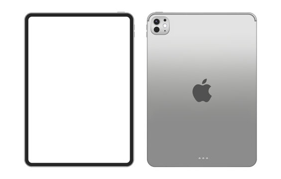 Apple iPad Pro mockup vector front and back view. Blank screen isolated tablet device template for UI UX app and device design illustration