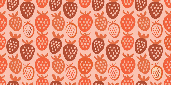 A seamless pattern of stylized strawberries in shades of pink and red