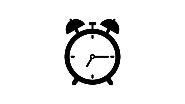 Alarm clock icon animation with reverse time motion on clean white background