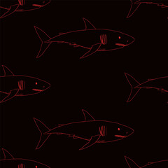 Vector Seamless Pattern of Sketch Sharks
