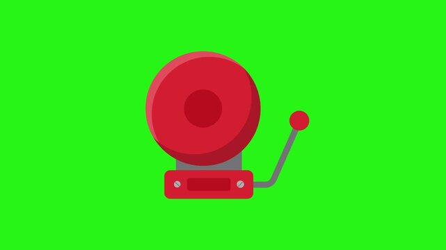 Red fire alarm bell icon animation on green screen background for safety alerts