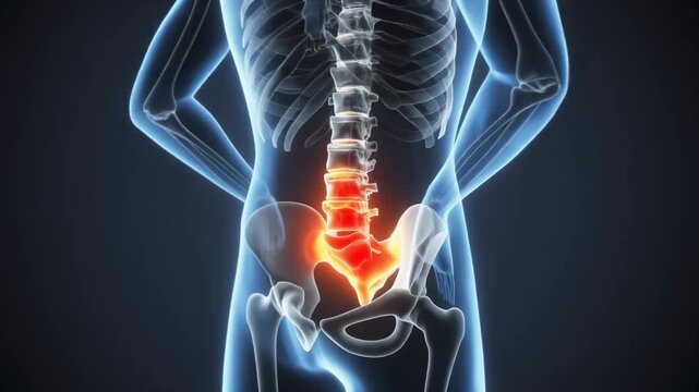 X-Ray Illustration of Lower Back Pain with Herniated Disc in Lumbar Spine