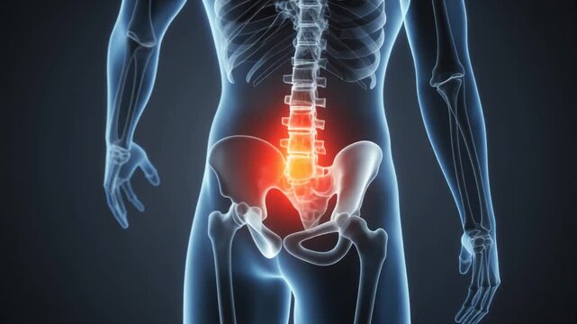 X-Ray Illustration of Lower Back Pain with Herniated Disc in Lumbar Spine
