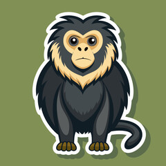 Naklejka premium Cartoon style monkey with fluffy hair against olive backdrop
