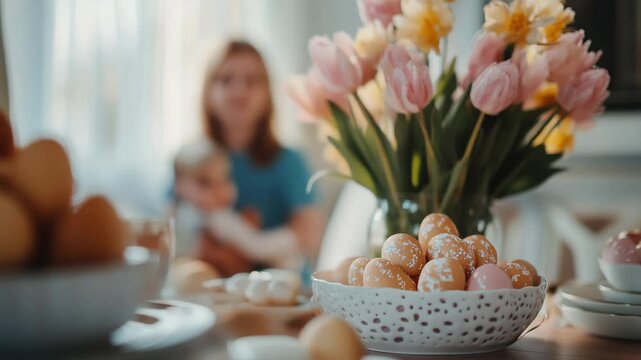 Mother and baby celebrating easter at home together