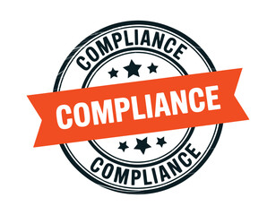 Fototapeta premium Compliance stamp with orange banner and black text on white background