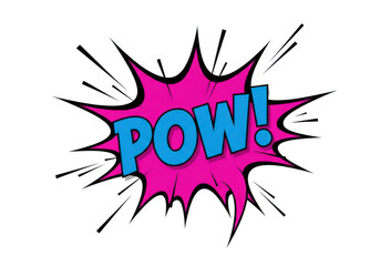 A comic book style explosion with the word pow isolated on transparent background