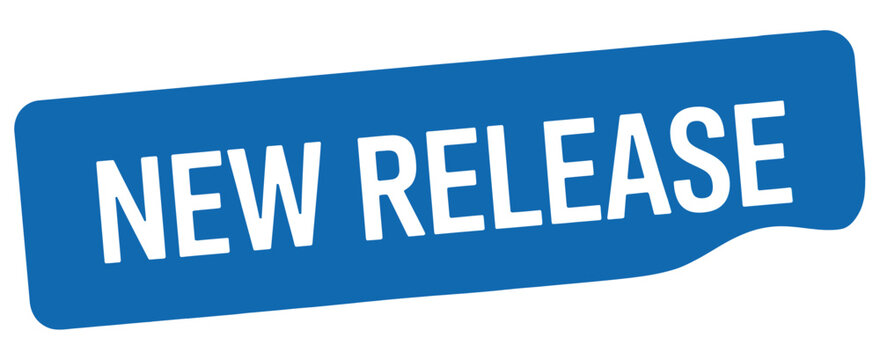 Bold blue ribbon banner proclaims a new release announcement with white text