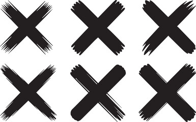 Obraz premium Hand Drawn Cross X Mark Icon Set Brush Stroke Cancel Wrong Symbol Vector Collection