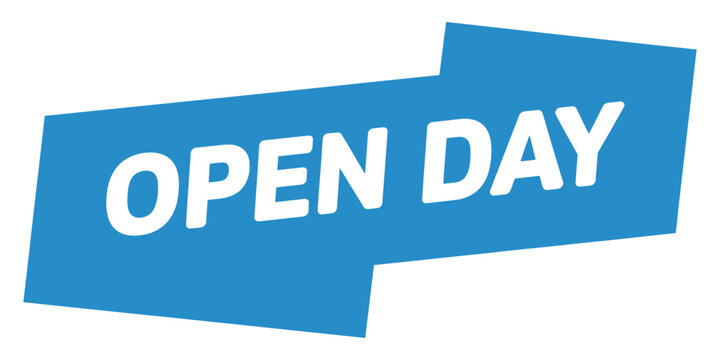 A blue banner announces an open day with bold white lettering