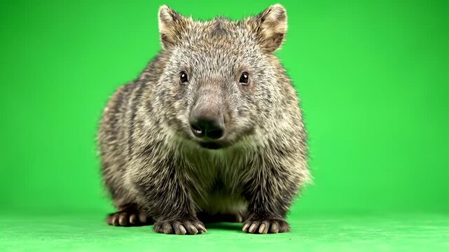 A Cute Wombat Posing for Portrait on Green Background