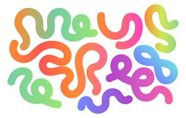Obraz premium Abstract squiggly lines, Vibrant abstract gradient line with flowing pink to blue hues forming dynamic wavy curves. Modern minimalist background element perfect for posters, tech art, and digital desi