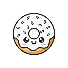 Obraz premium Kawaii donut with sprinkles and smiling face, viewed from the front, isolated on a clean background eps file p2.eps style