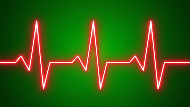 Heartbeat line on electrocardiogram monitor screen with green background