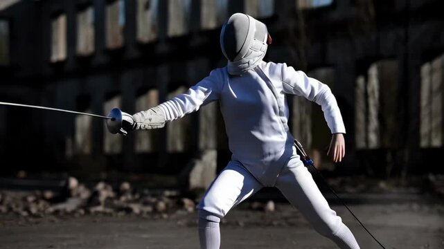 Woman fencer lunging with a sword in different positions, focusing on active movement and athletic form