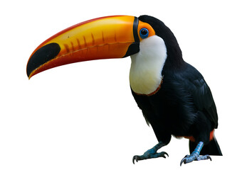 Obraz premium Vibrant toucan with oversized orange beak and black feathers
