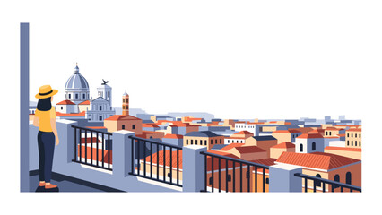 Obraz premium Traveler enjoying cityscape view from terrace with dome and rooftops