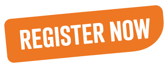 Bright orange button displays the text register now in white lettering