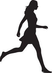 Black silhouette of a woman running with her hair flowing