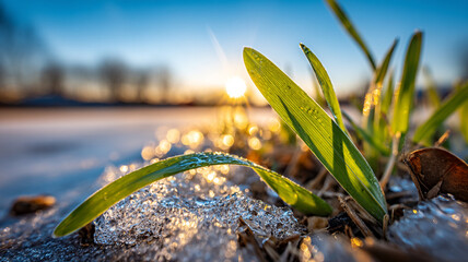 The first flowers of spring, green stems pushing through the snow.