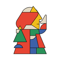 Abstract Geometric Profile Portrait in Bold Primary Colors © StockStudio