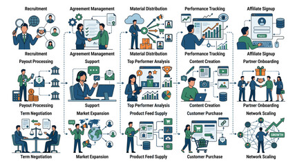 Fototapeta premium Digital marketing e-commerce business people creating online strategy concepts set with social media graphics