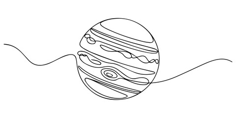One continuous line of exploration of planet jupiter.Vector illustration of minimalist style on a white background, Vector illustration of exploration of planet jupiter. Modern flat in continuous line © Gerish