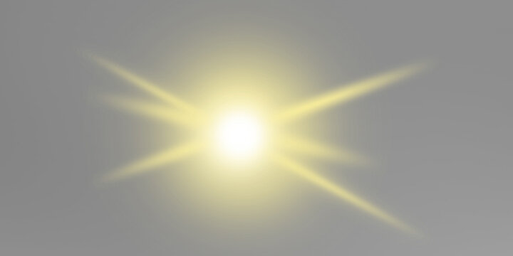 Golden Sunlight Lens Flare Glow Overlay PNG, Light Ray Sun Glow Light Effect, Gold light burst on Transparent Background