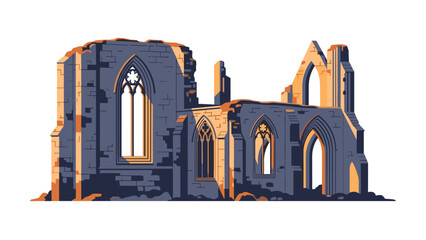 Fototapeta premium Gothic ruins with dramatic lighting in flat art style