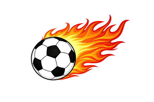Soccer ball with blazing fire trail dynamic sports energy speed motion graphic illustration isolated on transparent background