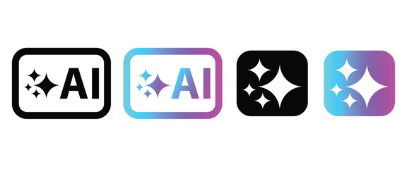 AI Icons with Sparkles: AI Logo in Boxes with Black, Blue-Purple Gradient