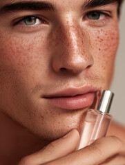 A young guy uses perfume