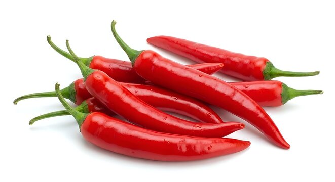 Fresh red hot chili peppers isolated on white background for cooking spice ingredient culinary design kitchen restaurant menu food preparation seasoning.