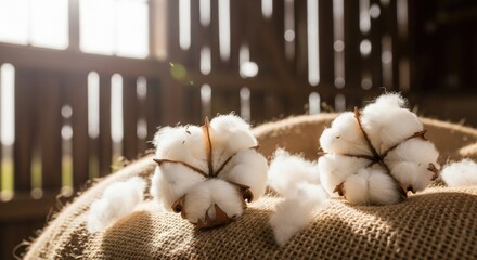 Raw Cotton Bolls in Rustic Barn Light