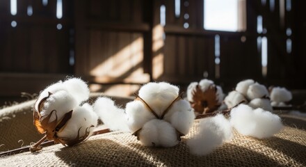 Raw Cotton Bolls in Rustic Barn Setting