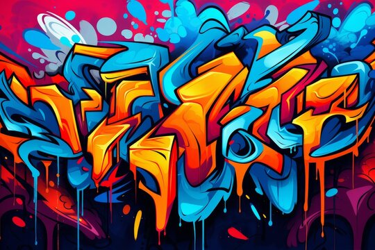 Vibrant urban street art showcasing an abstract wildstyle graffiti composition with bright colors