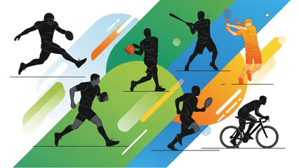 Fototapeta premium Dynamic silhouette illustration of athletes in various sports action scenes