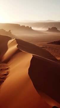 Vast Desert Expanse Sweeping cinematic view of sand and sky