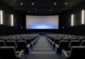 Fototapeta premium A modern movie theater with rows of comfortable seats facing a large screen