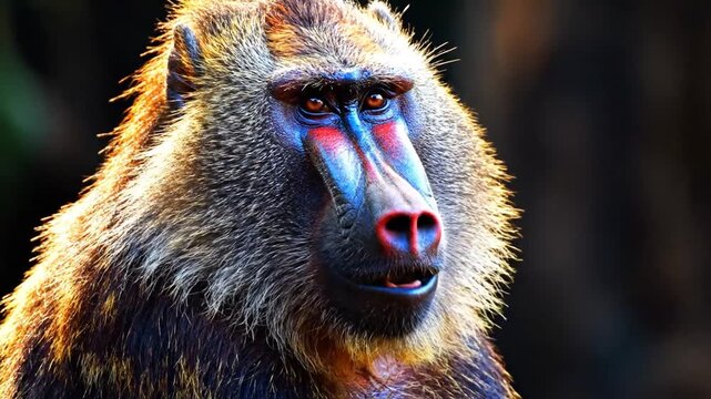 Closeup Portrait of Hamadryas Baboon Face.