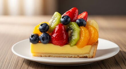 Fresh Fruit Tart on White Plate.