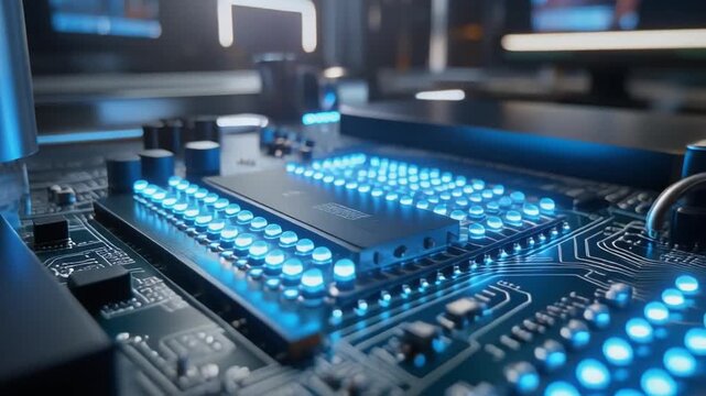 RAM being installed into a motherboard in a dark computer lab