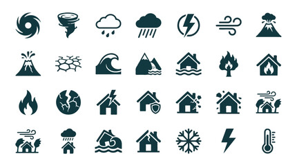 Natural Disasters and Weather Phenomena Vector Icon Set