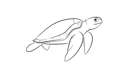 Obraz premium Outline drawing depicts a marine reptile swimming gracefully across a blank background.