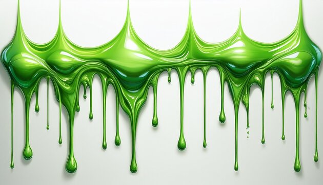 bright green slime dripping down in two lines isolated on white background